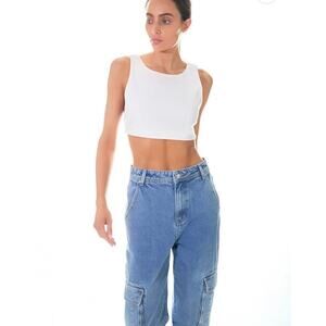 Grey Lab Woman White ELASTIC BAND OPEN BACK CROP TOP, Size Small